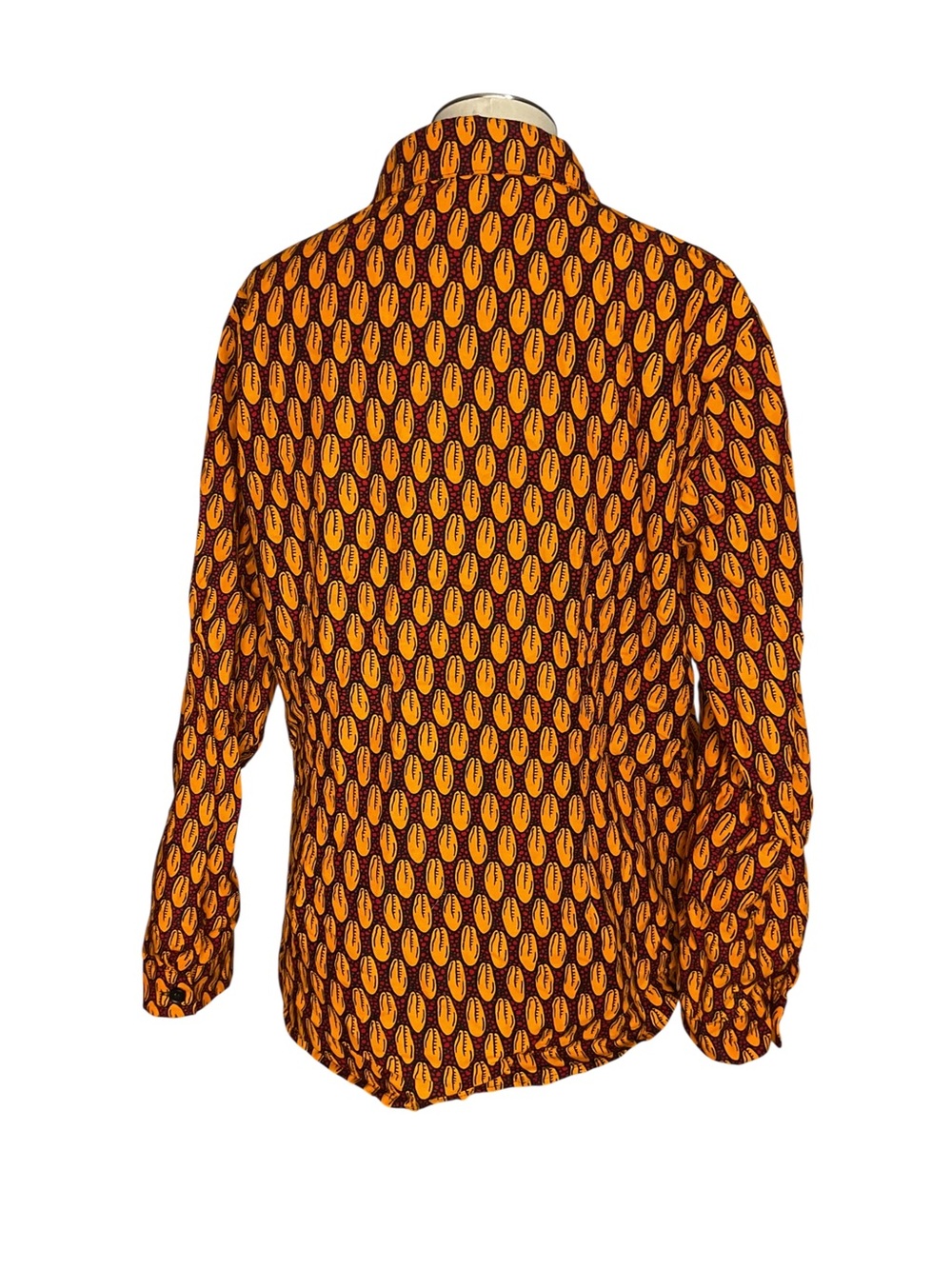 Mae Otti African Print 100% Cotton Button Down Shirt XL Cowrie Shell NWT - Picture 3 of 6